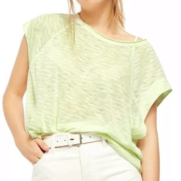 Free People Halo Stripe Oversize Tee Neon Lime Size S - Picture 1 of 7